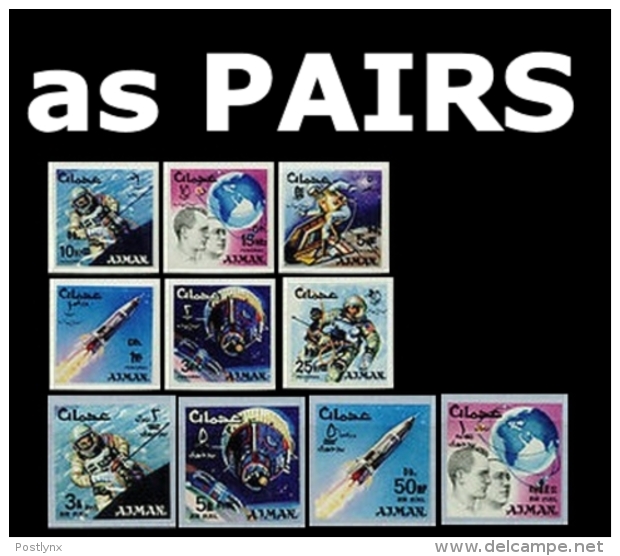 AJMAN 1966 Space IMPERF.PAIRS:10    [non Dentelé,Geschnitten,no Dentado,non Dentellato,ogetande] - North  America