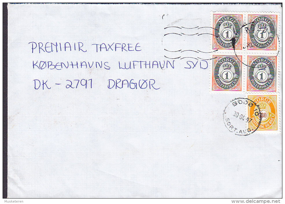 Norway BODØ Sort. Aud. 1997 Cover Brief Denmark 5x Posthorn Stamps - Briefe U. Dokumente