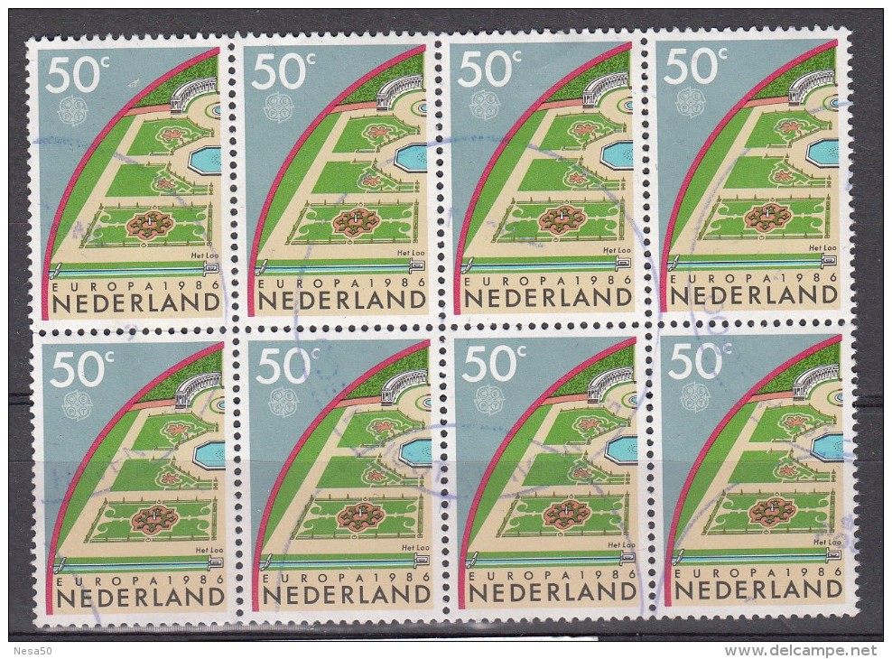 Nederland 1986 NVPH Nr 1353 Mi Nr  1292 Tuin Van Paleis Het Loo , Blok Van 8 Zegels - Gebruikt