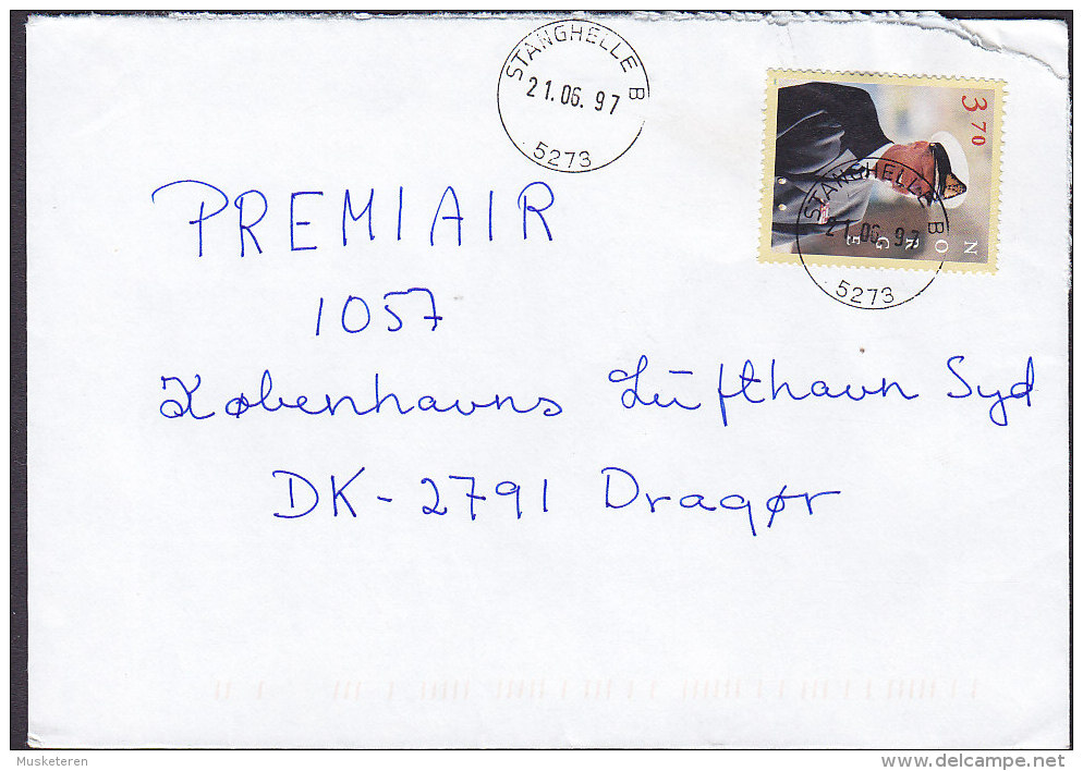 Norway A PRIORITAIRE Par Avion Label STANGHELLE 1997 Cover Brief Denmark König King Harald V. - Briefe U. Dokumente