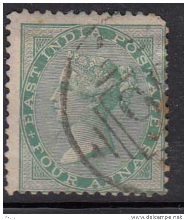 No 91 ? On Four Annas , Cooper / Renouf Type 9, British East India Used 1865 Elepahant Wmk, Early Indian Cancellations - 1854 East India Company Administration