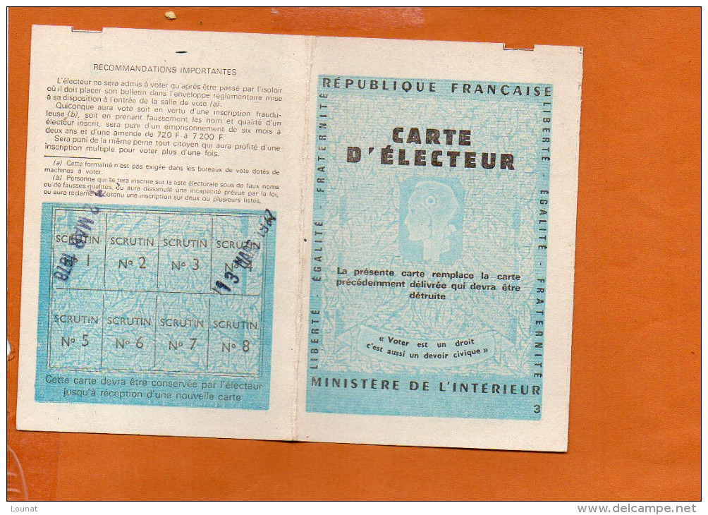 Carte D'électeur - Paris 7ème Arrondissement Vote De Mars 1977 Et Mars 1978 - Autres & Non Classés