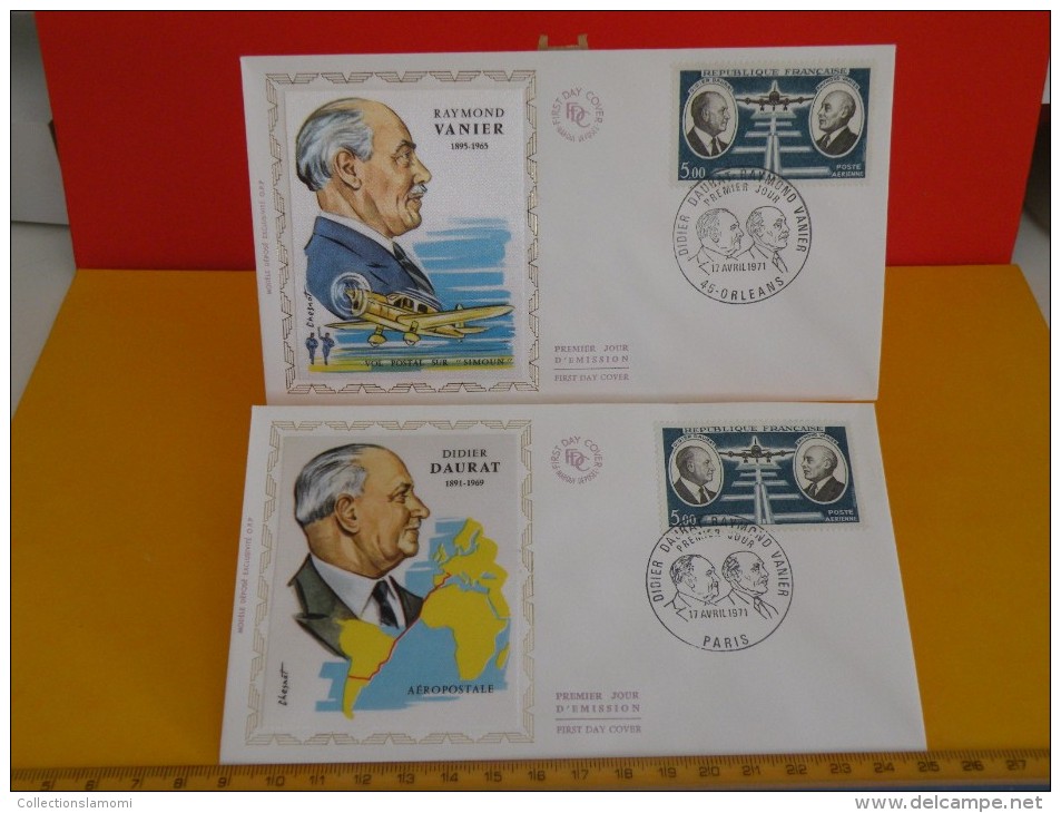 FDC- Didier Daurat & Raymond Vanier, Aéropostale - Paris/45 Orléans - 17.4.1971 - 1er Jour,coté 30 € - Lot 2 Fdc - 1970-1979