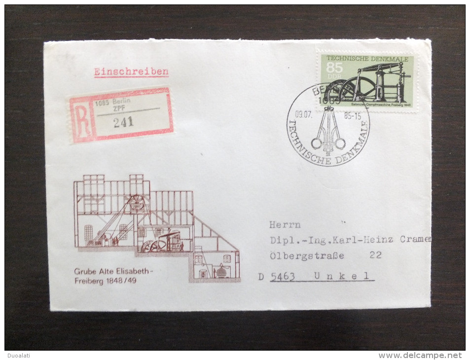 DDR Germany 1985 FDC Auf R-Brief Technische Denkmale Dampfmaschine Einschreiben Berlin R Letter - Fábricas Y Industrias