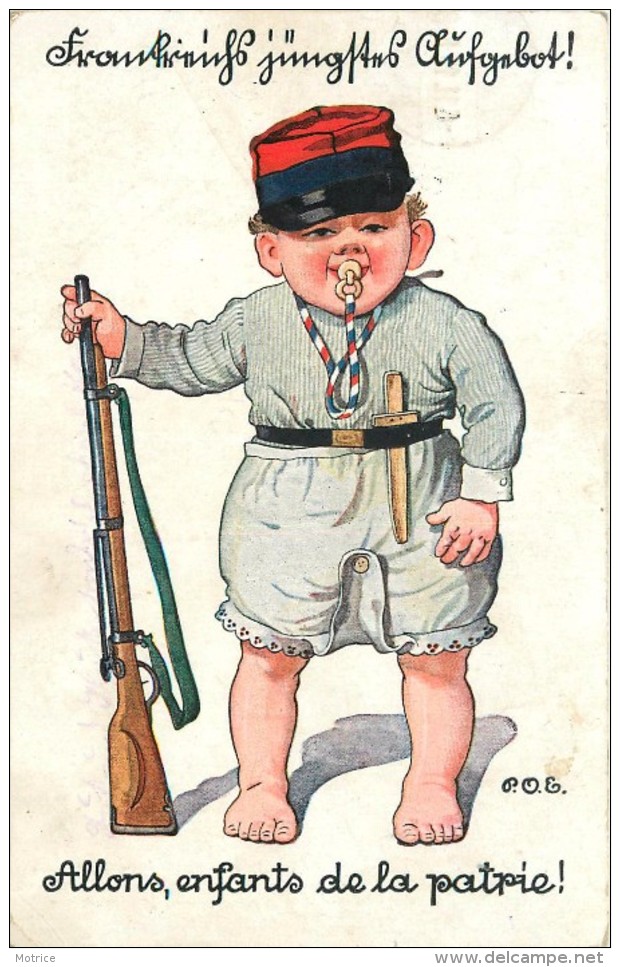 P.O. Engelhard (illustrateur)- Enfant  Soldat Allemand, Allons Enfants De La Patrie, Carte Illustrée.+cachet Militaire. - Patriotiques