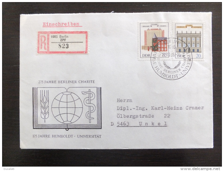 DDR Germany 1985 FDC Auf R-Brief 175 Jahre Humboldt Universität & 275 Jahre Charité In Berlin Einschreiben R Letter - Other & Unclassified