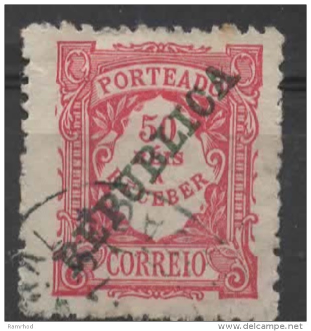 PORTUGAL 1911 Postage Due Overprinted  -  50r. - Red   FU - Gebruikt