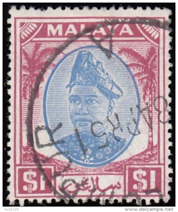 MALAYA Selangor - Scott #92 Sultan Hisamuddin Alam Shah (*) / Used Stamp - Selangor