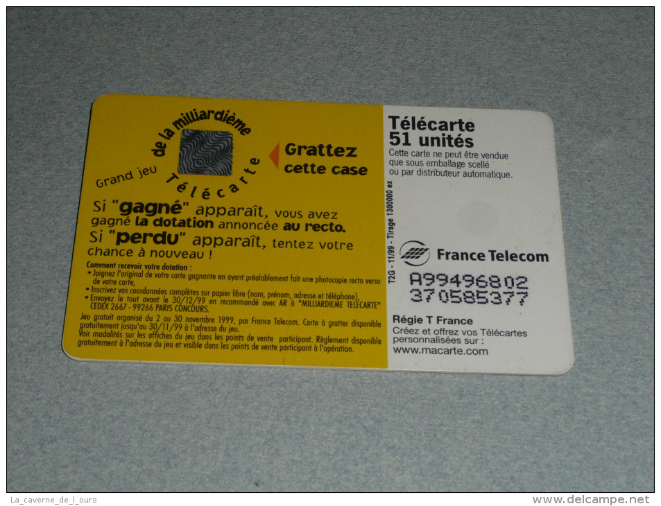 Rare Carte Téléphone, Télécarte Française 51 Unités, Nouvelles Frontières, Grand Jeu Du Milliardieme Non-gratté, 1999 - 1999