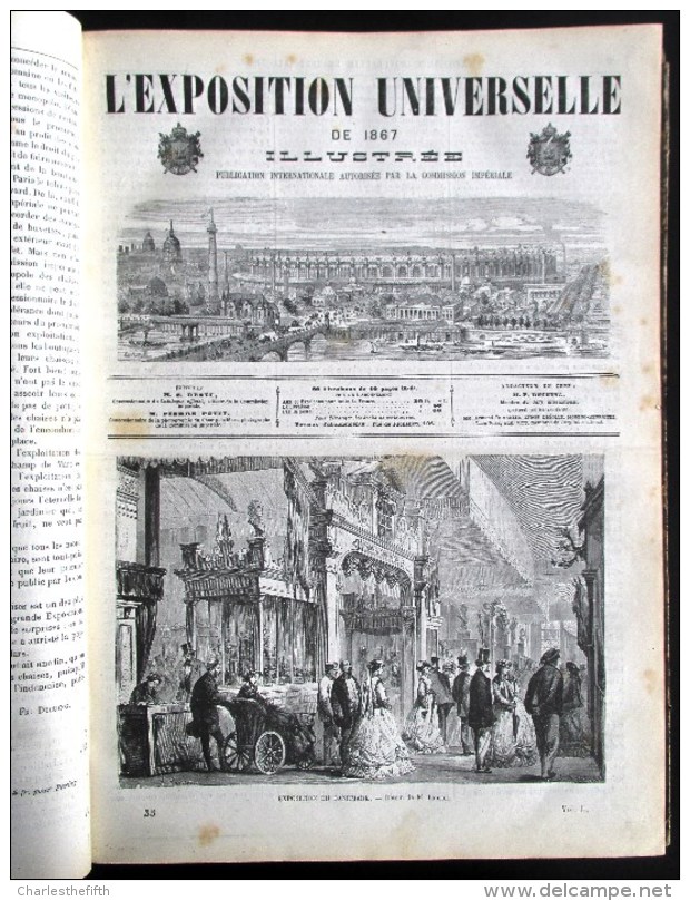 LES 2 GRANDES RELIURES " L´EXPOSITION UNIVERSELLE DE 1867 A PARIS " 960 pages - NOMBREUSES GRAVURES - à prix dérisoire