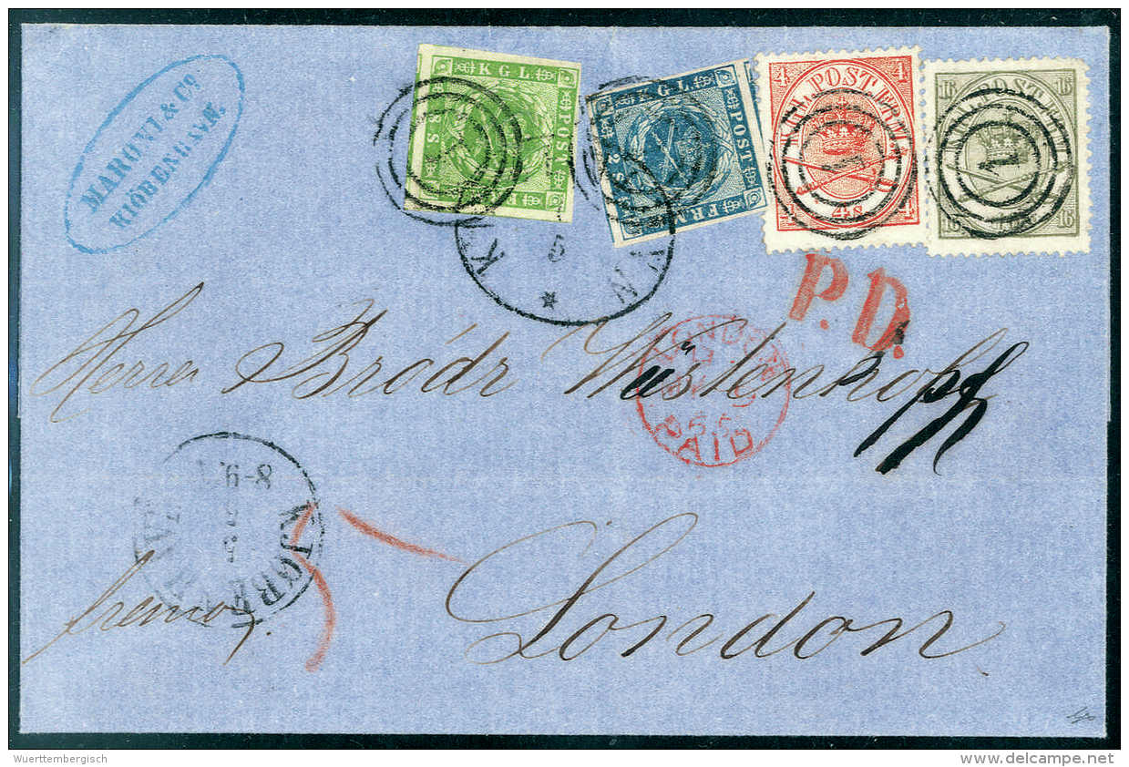 2 S. Blau Und 8 S. Hellgrün In Mischfrankatur Mit Ausgabe 1864, 4 S. Rot Und 16 S. Grünlichgrau Auf... - Other & Unclassified