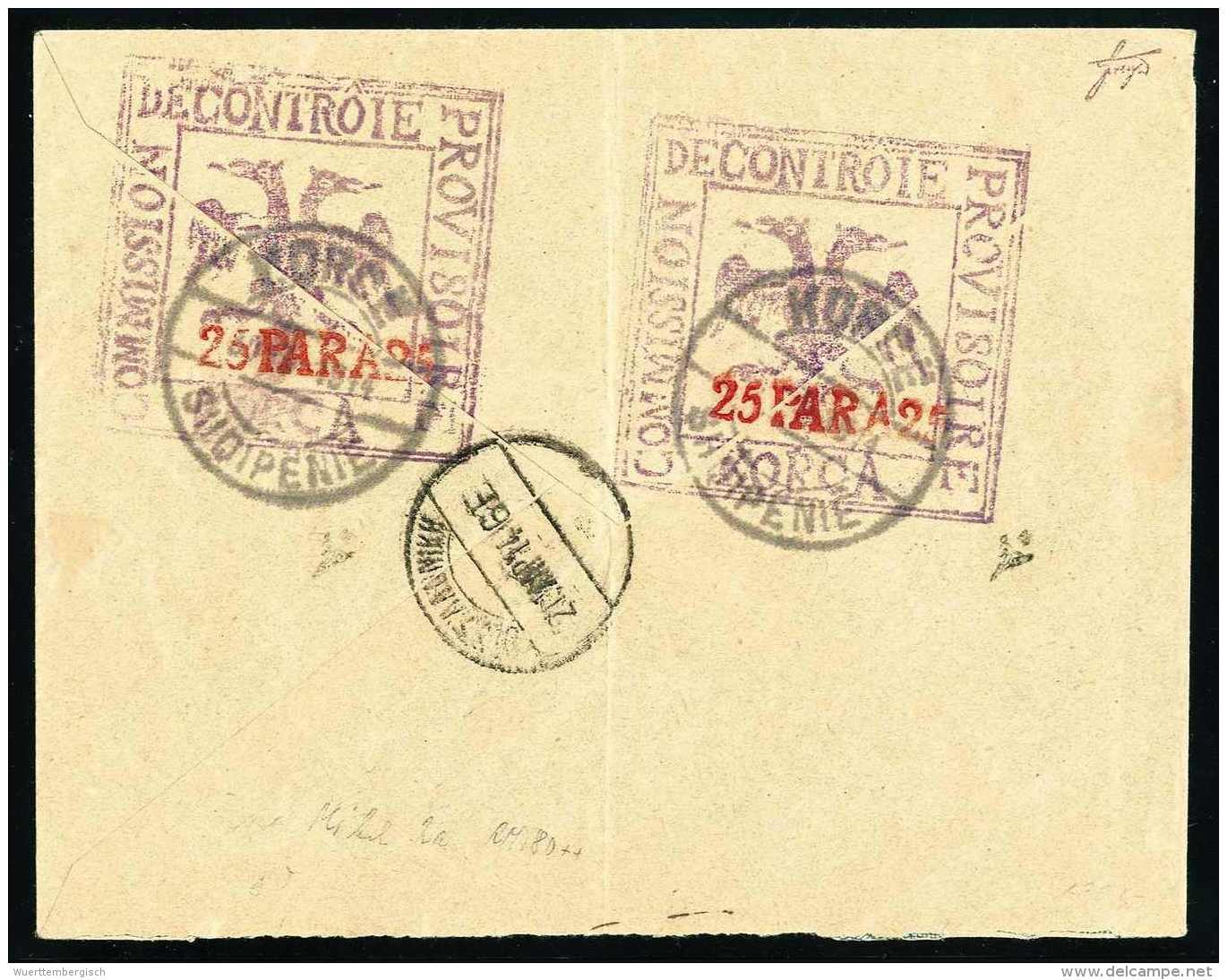 Beleg 25 P., Zweimal Auf Teilbrief Mit Stempel KORCE. (Michel: 2a(2)) - Other & Unclassified