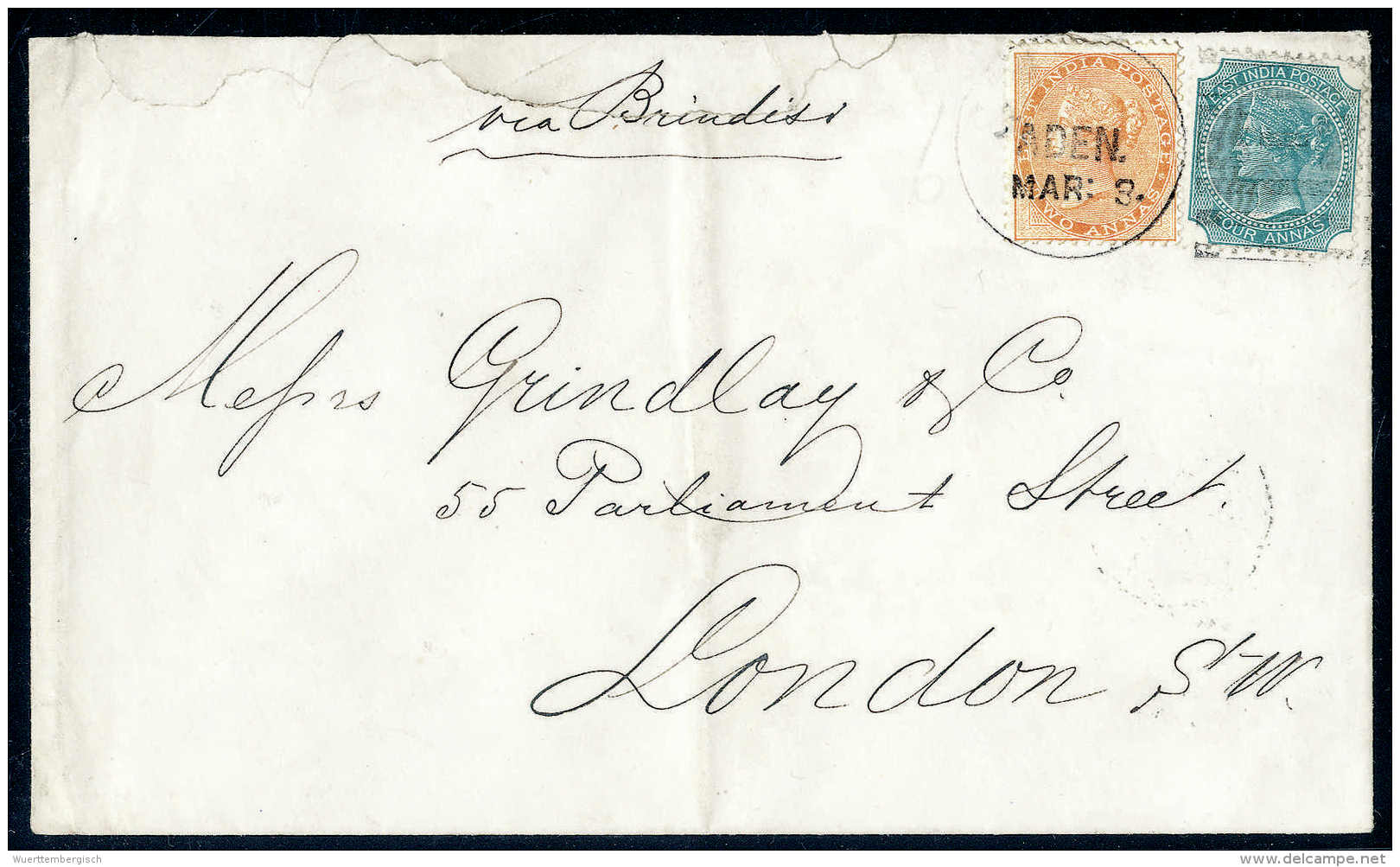 Beleg 1878, Indien 2 Und 4 A., Kab.-Stücke Auf Seltenem Brief Nach London (oben Unsauber Geöffnet),... - Autres & Non Classés