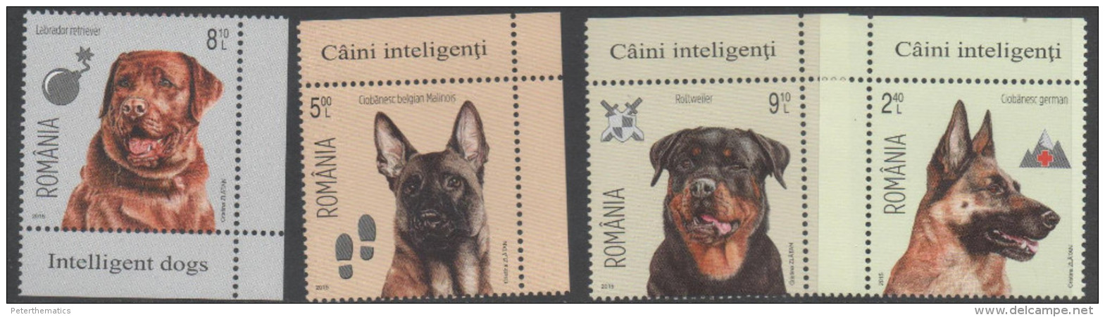 ROMANIA, 2015, MNH, DOGS, INTELLIGENT DOGS,4v - Hunde