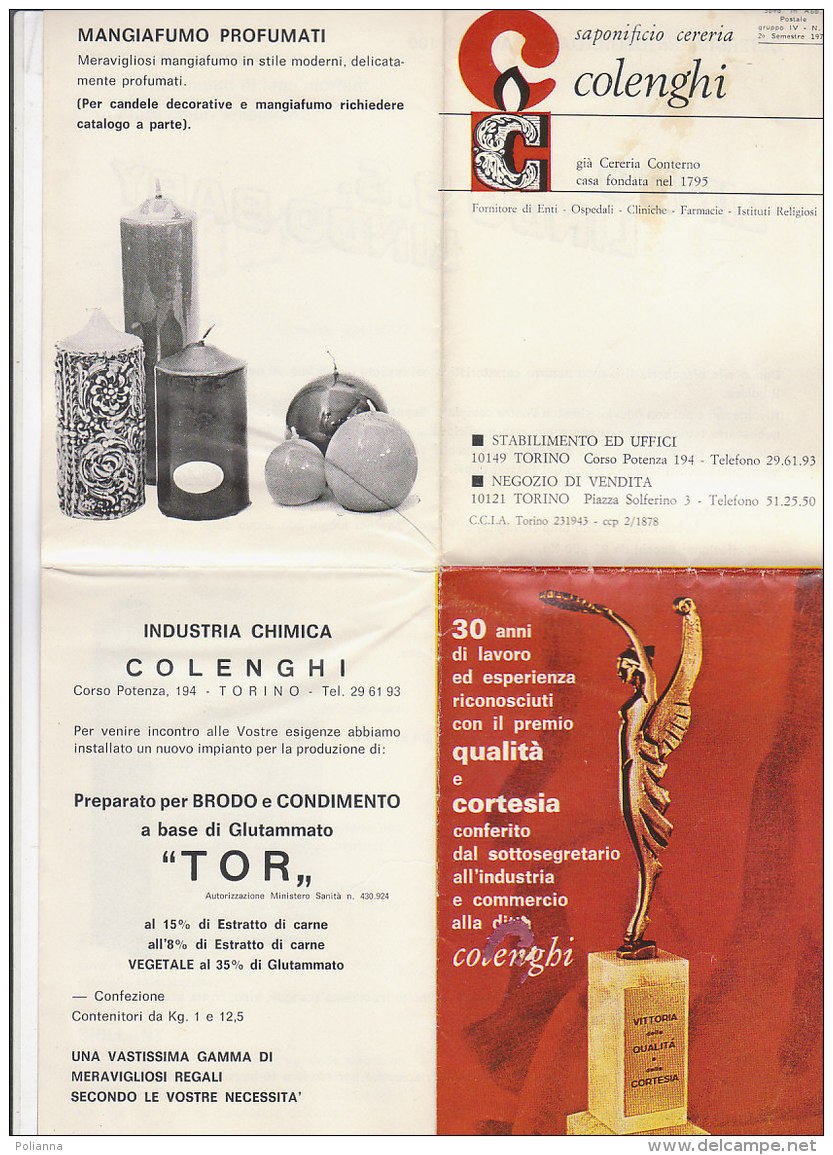 B1639 - Brochure PUBBLICITA' SAPONIFICIO CERERIA COLENGHI - TORINO Anni '70/CANDELE/SAPONI - Altri & Non Classificati