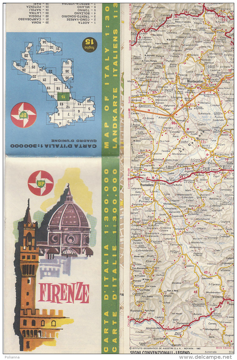 B1645 - MAP - CARTINA FIRENZE - CARTA STRADALE BP Ed. IGDA 1962 - Topographical Maps