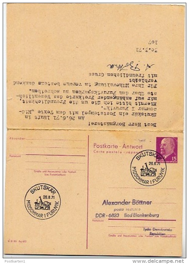 MIDSOMMAR I FURUVIK Skutskär 1971 Auf DDR  P78 Postkarte Mit Antwort - Altri & Non Classificati