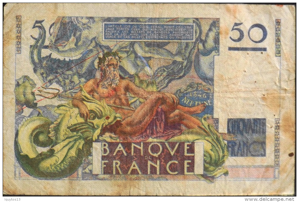 FRANCE 1 BILLET De BANQUE De 50Francs Type Le Verrier - A.3-10-1946.A. - 50 F 1946-1951 ''Le Verrier''