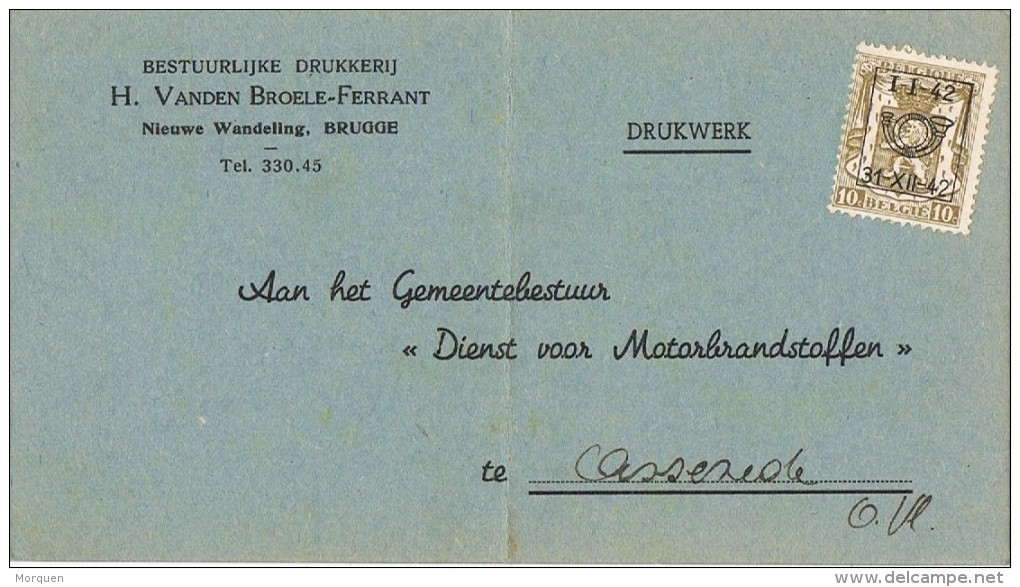 17641. Tarjeta Privada Preobliterado  BRUGGE (Belgien) 1942. Roulotte. Madera Generadores De Gas - Roller Precancels 1900-09