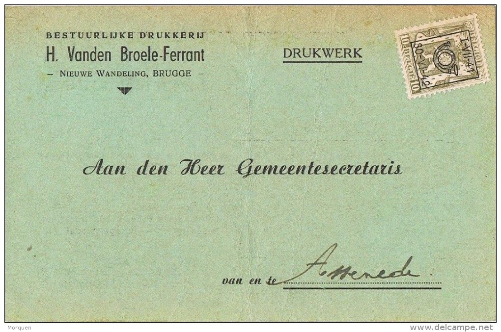 17642. Tarjeta Privada Preobliterado  BRUGGE (Belgien) 1942. Roulotte. Imprenta Del Gobierno - Rolstempels 1900-09