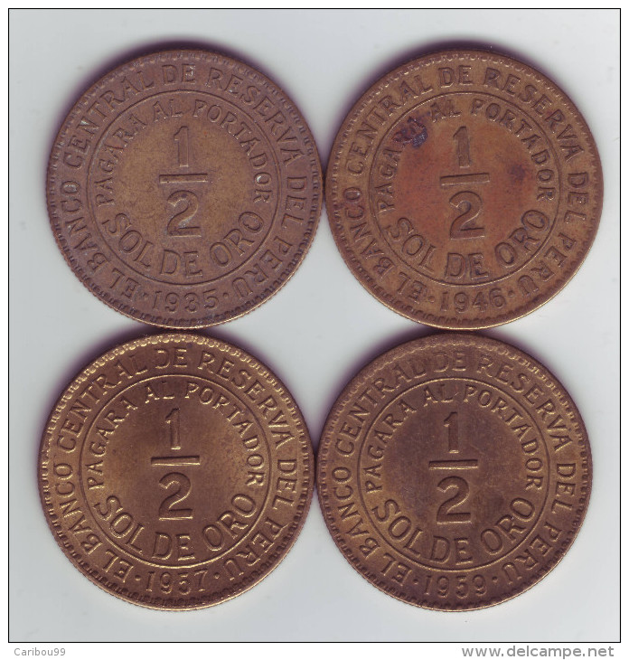 PÉROU Lot De 4 Pièces De 1/2 Sol De Oro 1935 1946 1957 1959 - Pérou