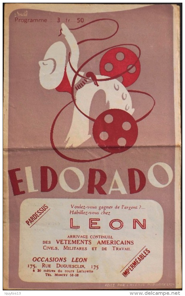 PROGRAMME De L'ELDORADO Du 20 Au 26 Avril 1949 - Bon Etat - - Programs