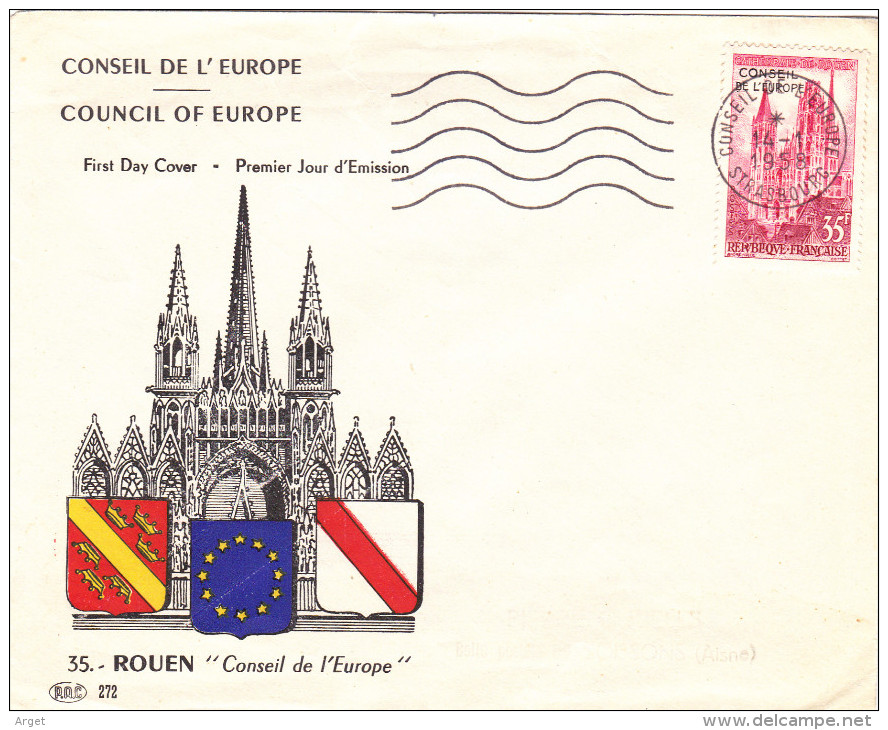 FDC FRANCE N° Yvert SERVICE 16 (CONSEIL De L'EUROPE)  Obl Sp FLAMME 1er Jour Strasbourg - 1950-1959