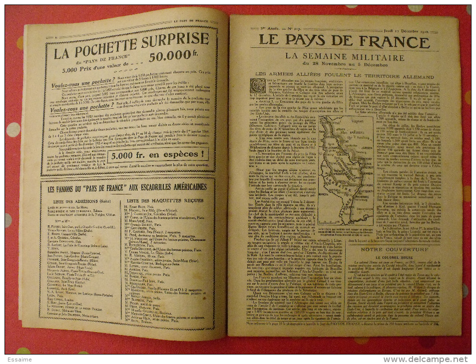 Revue Le Pays De France N° 217. 12 Décembre 1918 Guerre Colonel Américain House Nombreuses Photos - War 1914-18