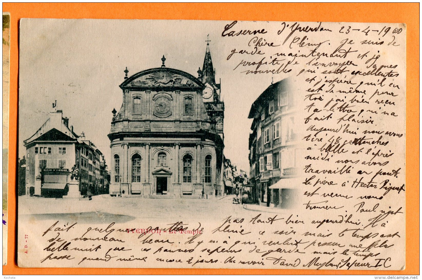 MAI008, Yverdon, Le Temple, Précurseur, Circulée 1900 Cachet Commissariat Fédéral Des Guerres - Yverdon-les-Bains 