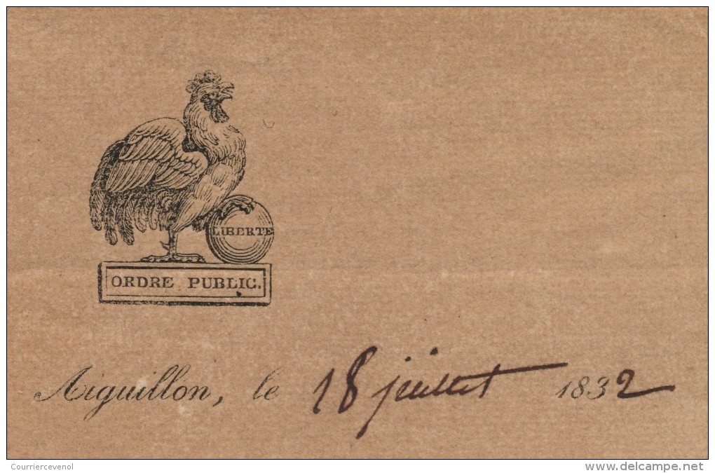 AIGUILLON (Lot Et Garonne) - Convocation à Une Réunion (conseil Municipal ?) 1832 - Coq (ordre Public) En Haut - Documents Historiques