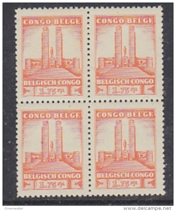 Belgisch Congo 1941 Monument Koning Albert I Te Leopoldstad 1.75Fr  1w Bl Van 4 )** Mnh (29276) - Ongebruikt