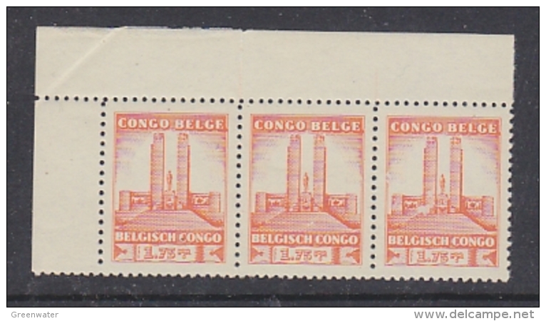 Belgisch Congo 1941 Monument Koning Albert I Te Leopoldstad 1,75 Fr  1w  Strip Van 3 Zegels  ** Mnh (29281) - Ongebruikt