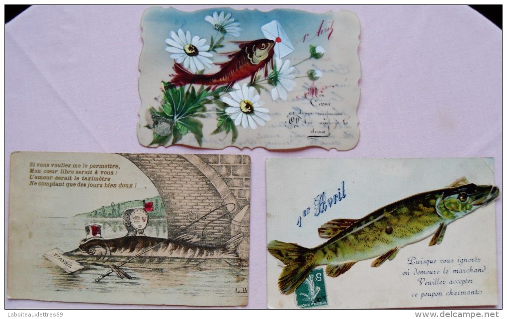 LOT 7 CARTES POSTALES ANCIENNES 1ER AVRIL - POISSONS - April Fool's Day