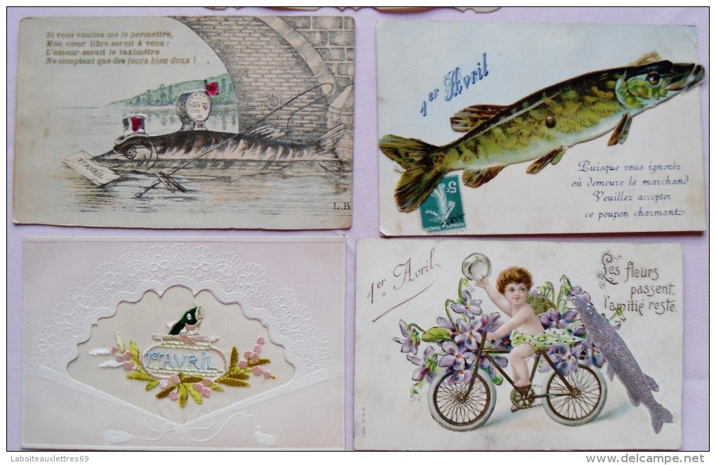 LOT 7 CARTES POSTALES ANCIENNES 1ER AVRIL - POISSONS - April Fool's Day