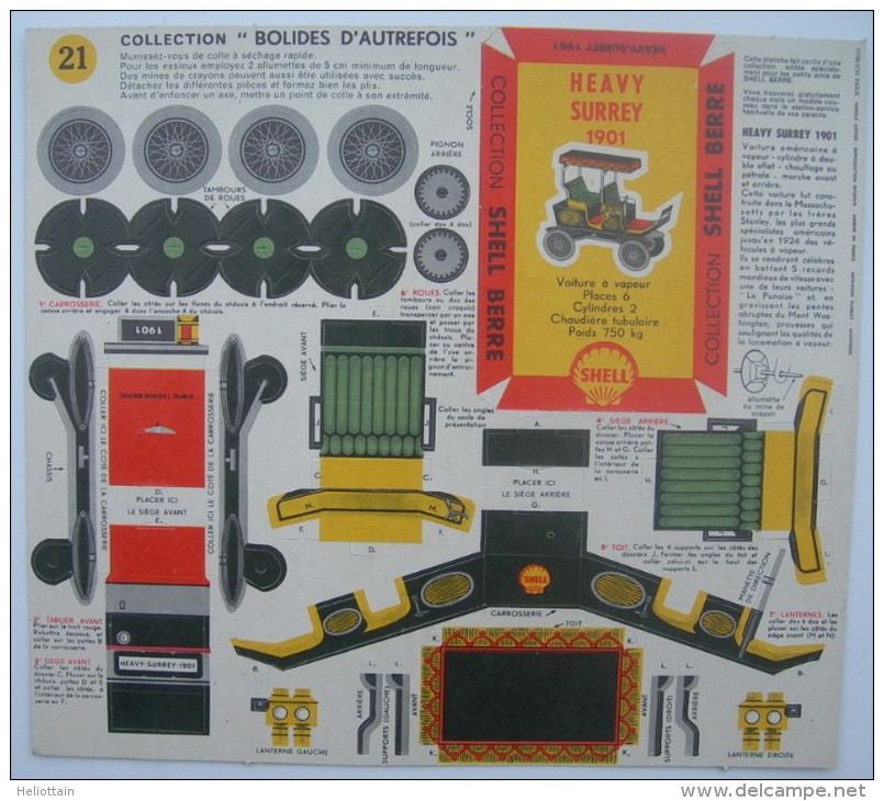 CARTON PREDECOUPE SHELL BERRE COLLECTION BOLIDES D´AUTREFOIS N° 21 HEAVY SURREY 1901 - Pubblicitari