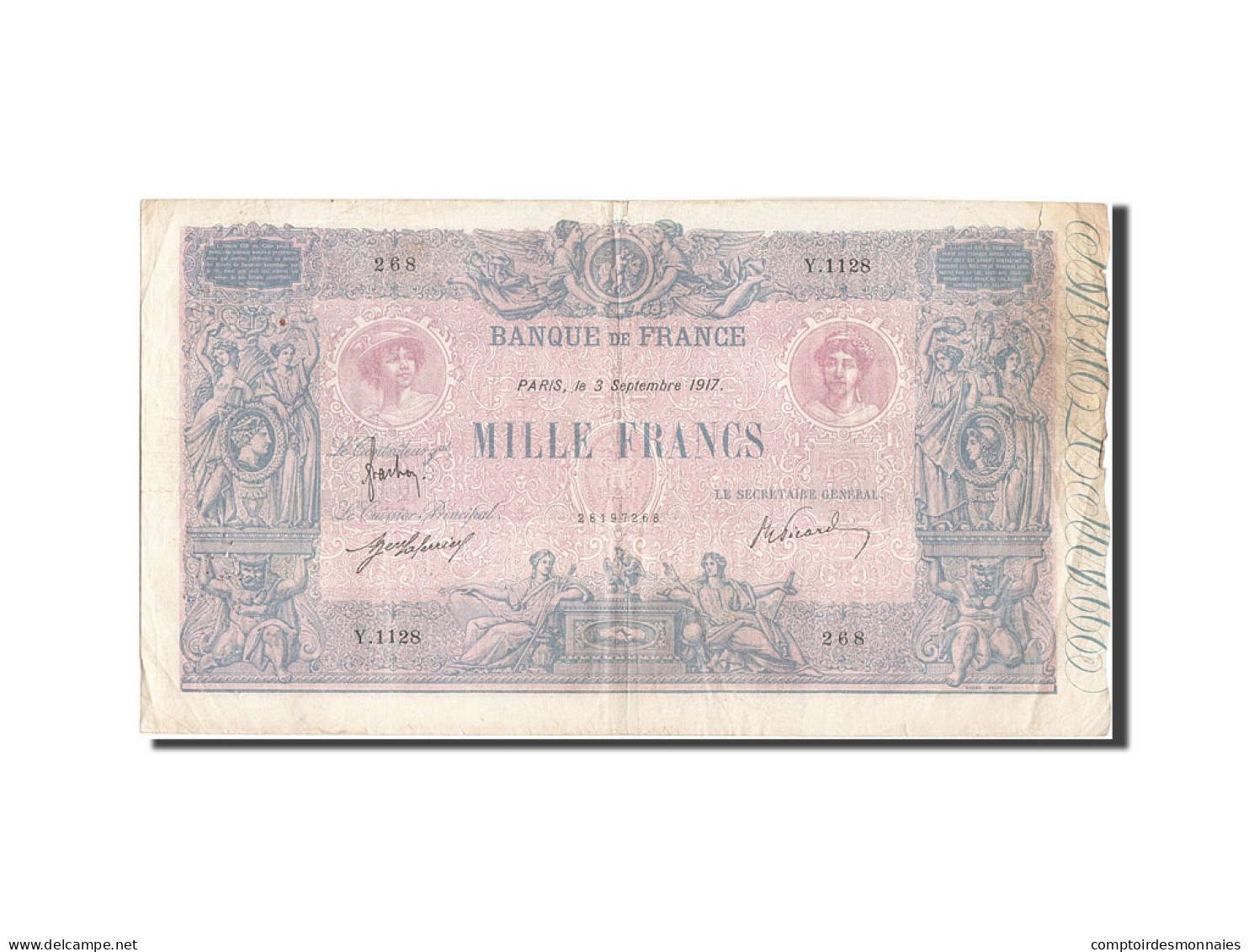 Billet, France, 1000 Francs, 1 000 F 1889-1926 ''Bleu Et Rose'', 1917 - 1 000 F 1889-1926 ''Bleu Et Rose''