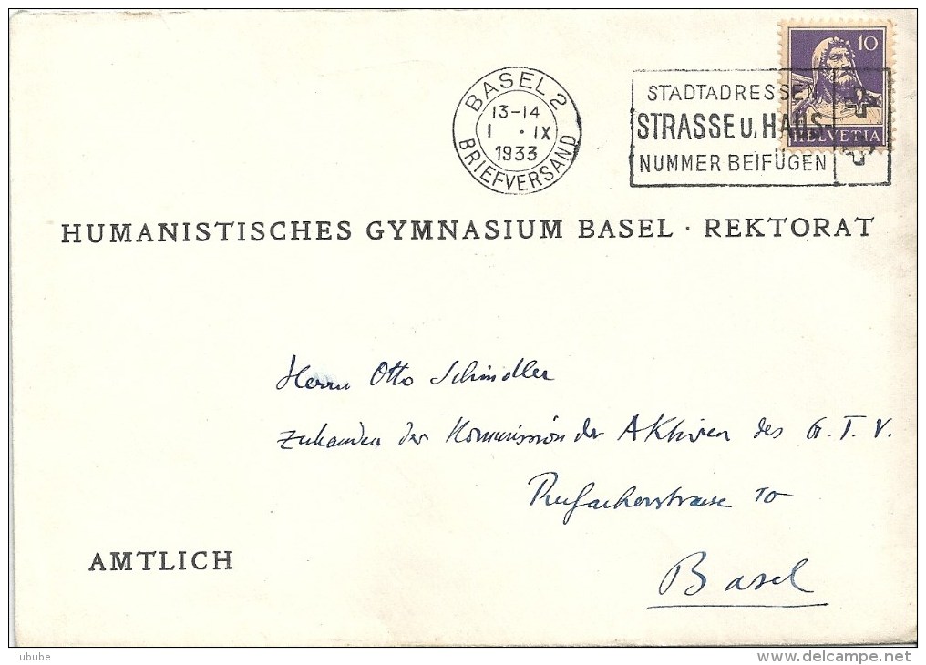 Motiv Brief  "Humanistisches Gymnasium, Basel"            1933 - Briefe U. Dokumente