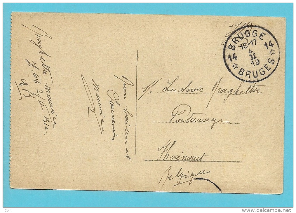 Kaart Met Postagentschapstempel (Agence) * BRUGGE 14 * Op 4/2/19 - Foruna (1919)