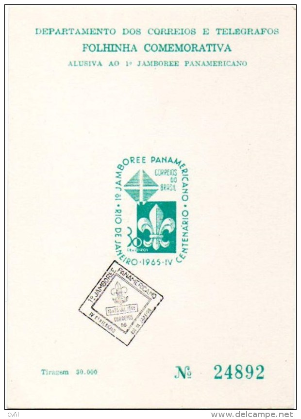 BRAZIL1965 - Official Souvenir Card - Scouts. 1st Panamerican Jamboree - Oblitérés