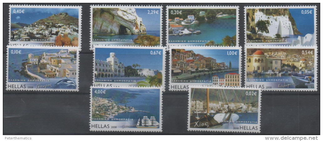 GREECE, 2008, MNH, ISLAND DEFINITIVES, DOLPHINS,TURTLES, BOATS, LANDSCAPES, 10v, - Other & Unclassified