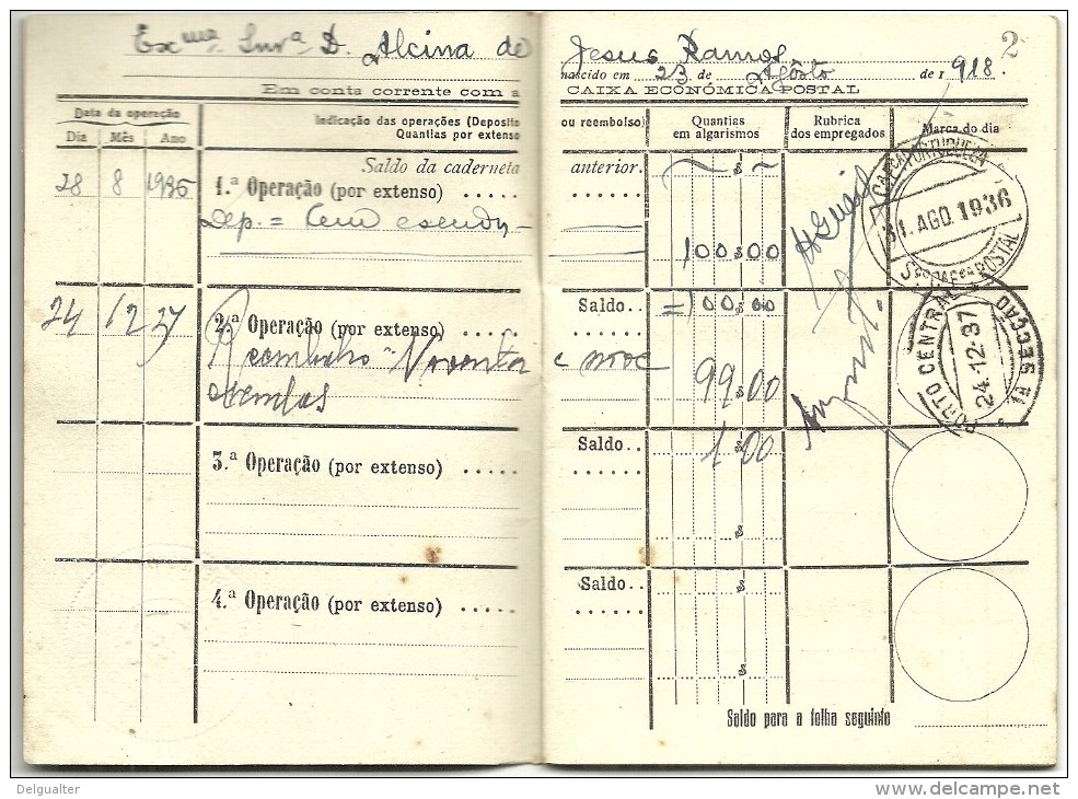 Portugal - Caderneta Dos Correios - Caixa Económica Postal - 1936/1937 - Documenti Storici