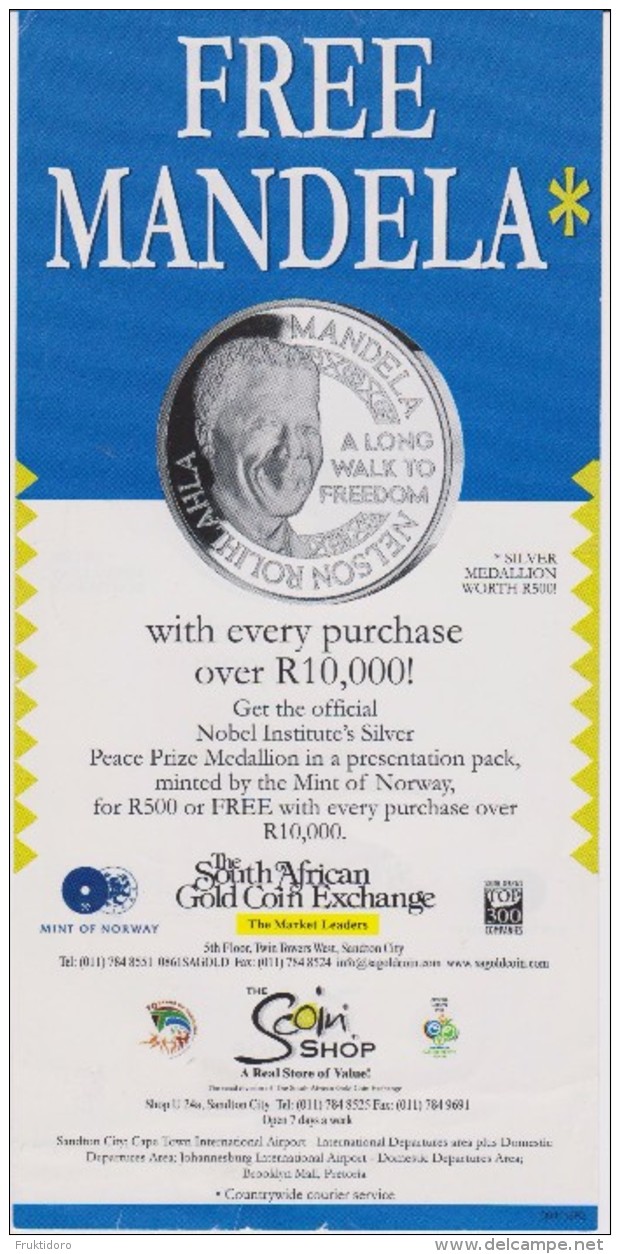 South Africa Brochure About The Silver Medallion 'Free Mandela' - Materiaal