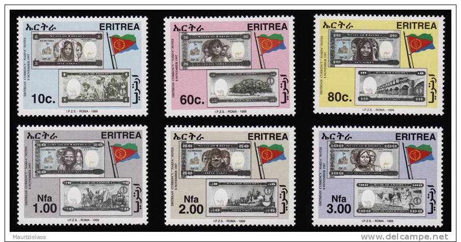 Independent Eritrea Erythrée 1999 MNH ** Eritrean Currency - The Nakfa Notes Sc 322-327 Mi 202-207 NEVER HINGED - Eritrea