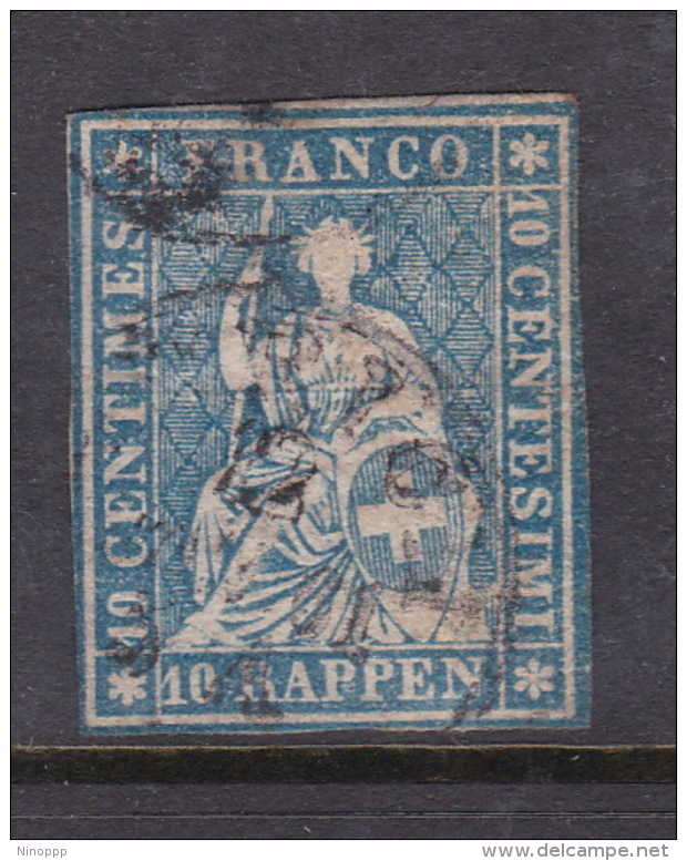 Switzerland 1854 Helvetia, 10 Rappen Blue Used - Gebraucht