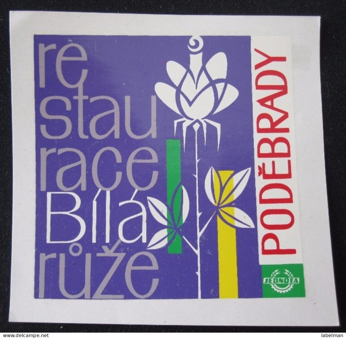 HOTEL BILA RUZE PODERRADY CEDOK TURIST CSR CSSR CZECH REPUBLIK LUGGAGE LABEL ETIQUETTE AUFKLEBER DECAL STICKER - Hotel Labels