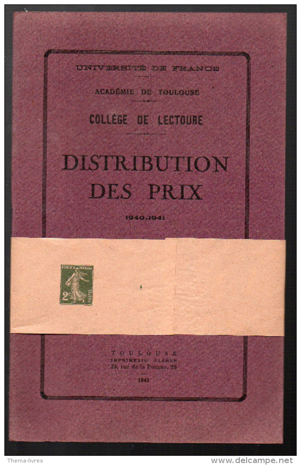 Semeuse 2c Sur Bande Avec Son Fascicule " Distribution Des Prix Du Collège De Lectoure " (date 535) Non Voyagé (PPP2890) - Bandes Pour Journaux