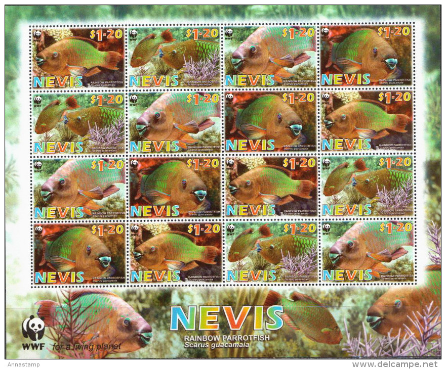 Nevis MNH WWF, Fishes Sheetlet - Unused Stamps