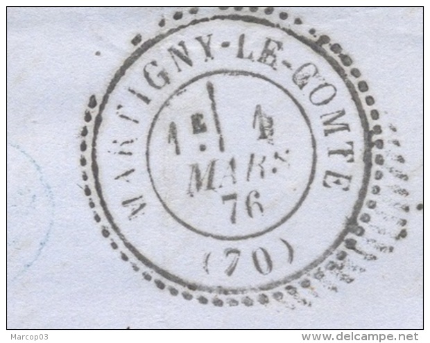 SAONE ET LOIRE 71 MARTIGNY LE COMTE LAC Tad 24 Du 01/03/1876 GC 1632 (remplaçant Alsace Geispolsheim) Sur N° 60 SUP - 1849-1876: Période Classique