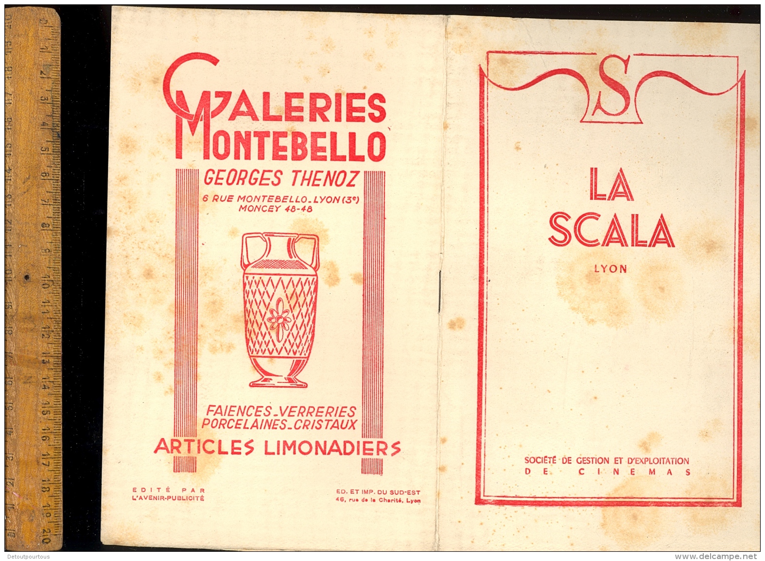 Programme Cinéma LA SCALA Lyon 18 Rue Thomassin Couverture En Buvard 1949 Film L'école Buissonnière / Publicités - Cinéma & Theatre