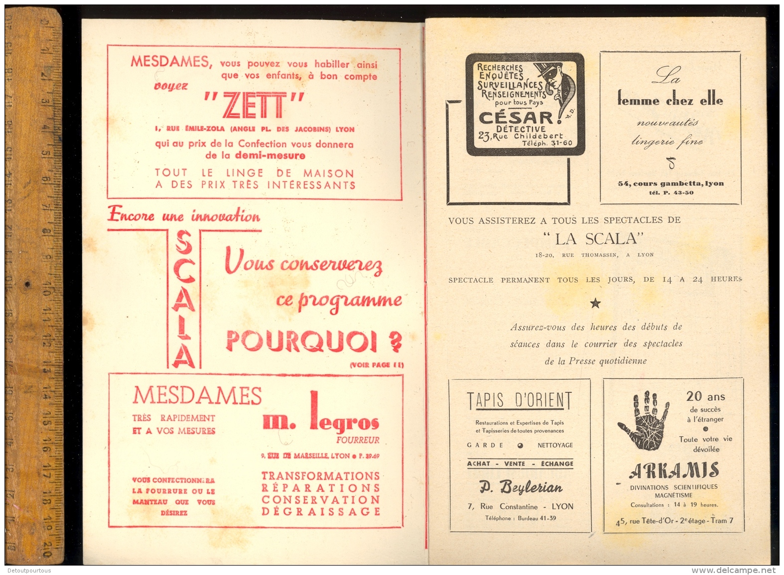 Programme Cinéma LA SCALA Lyon 18 Rue Thomassin Couverture En Buvard 1949 Film L'école Buissonnière / Publicités - Kino & Theater